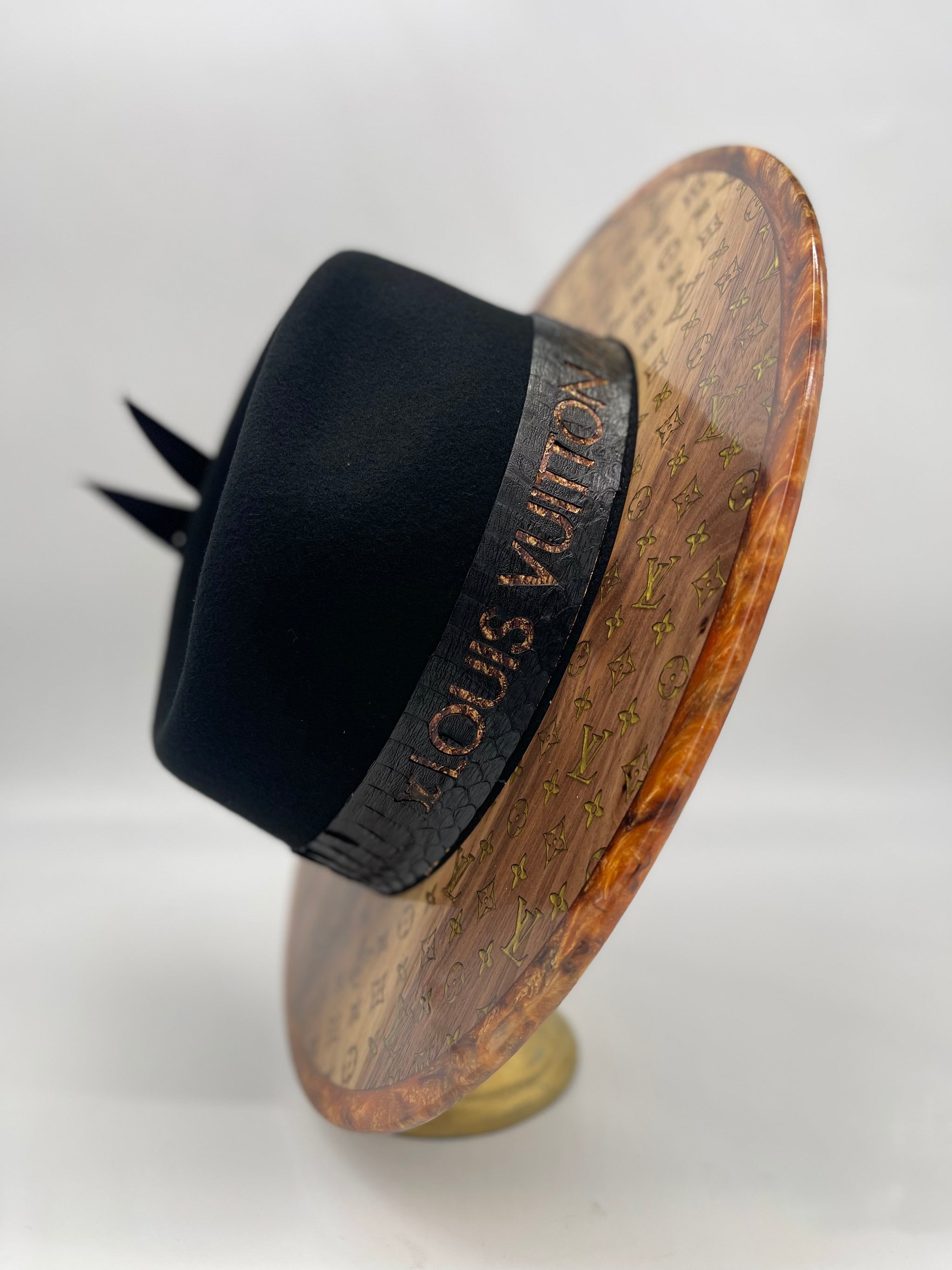 Tan Premium Felt Fedora Hat w/Removable Hat Band Adorned w/LV Embossed Button Luca Pencil Brim Teardrop Fedora - Tan BLEMISHED main image 3