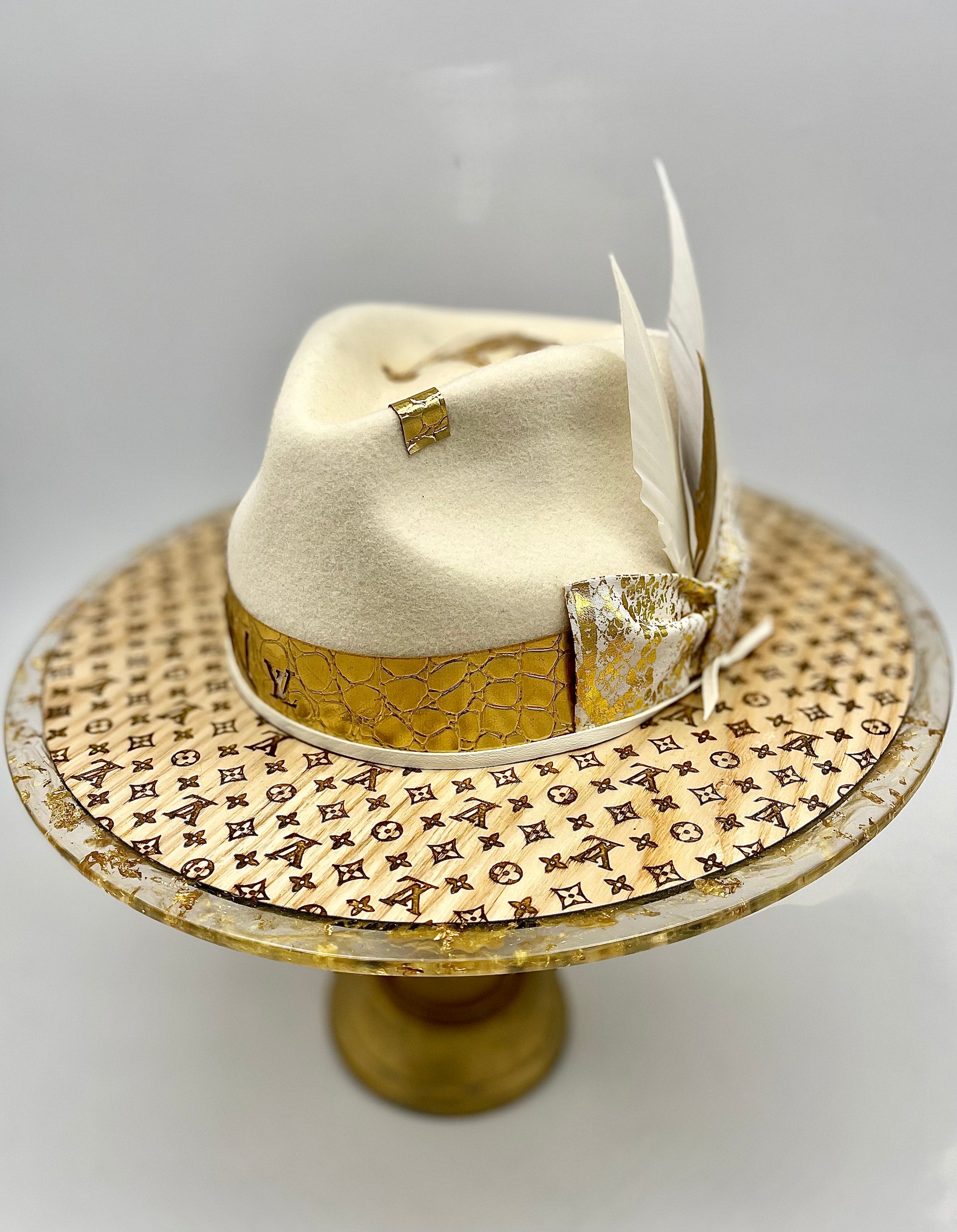 Authentic refurbished Louis Vuitton firm brim fedora LV Wood Brim Cream Gold – The Dapper Renaissance main image 2