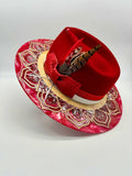 READY TO SHIP LARGE RED MANDALA WOOD BRIM FEDORA